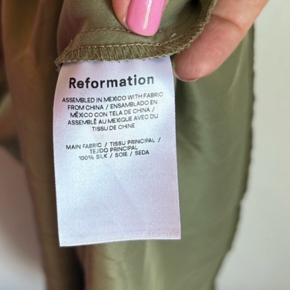 Reformation Casette Silk Dress Artichoke - Picture 4 of 6